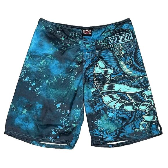 MMA ELITE Mixed Martial Arts Mens Sz XL Board Swim Shorts Black Blue Cobra - Picture 1 of 13